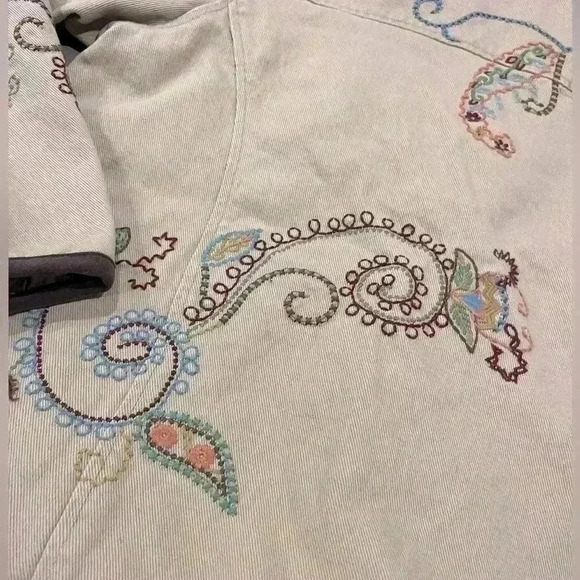 Denim & Co. Light Brown Embroidered Cotton Boho Button Down Jacket Women’s Sz M - Picture 4 of 6